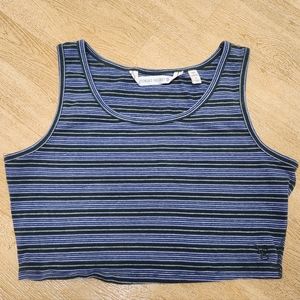 Victoria's Secret Women's Blue Stripe Crop Top Cute Cut Off Tee Size Medium
